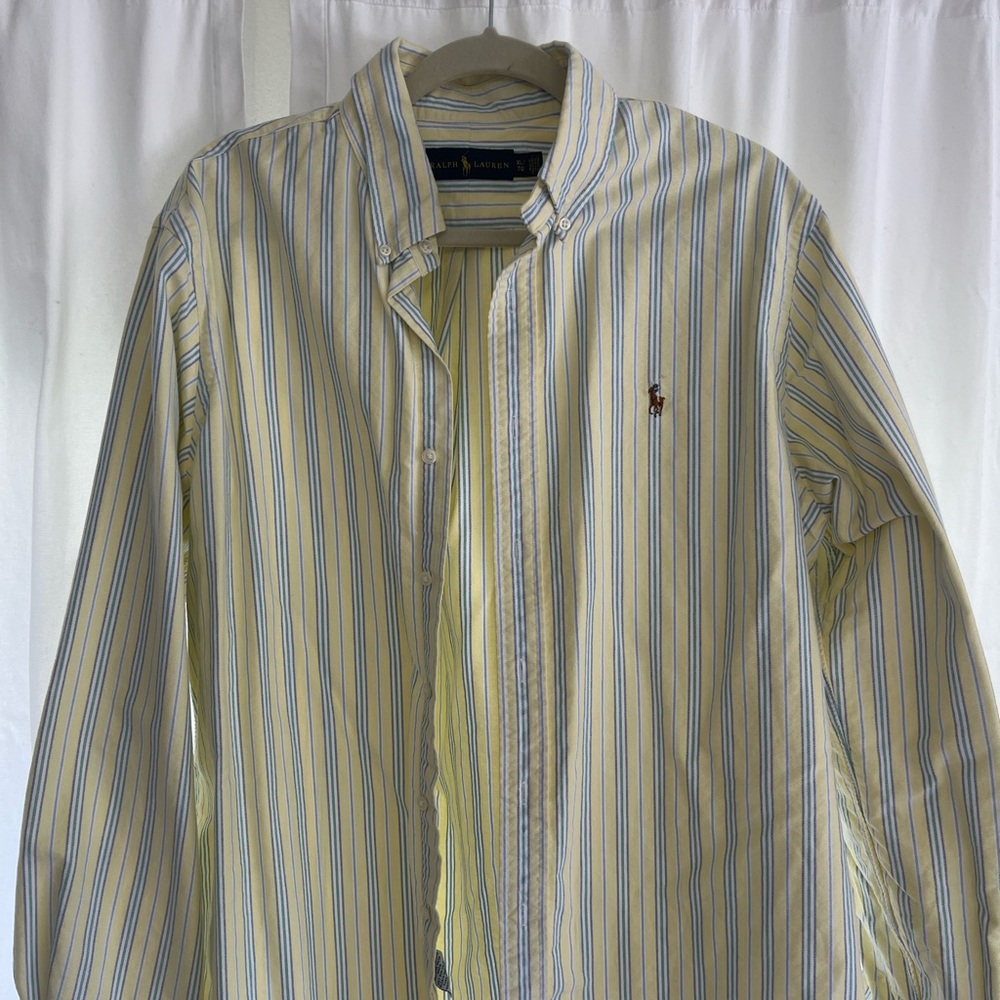 Ralph Lauren Butter Yellow and Blue Striped Button-Down Shirt